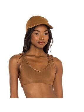 WeWoreWhat Activewear Sports Bra Brown V-Neck Ribbed Crop Top Stretch XS NWT